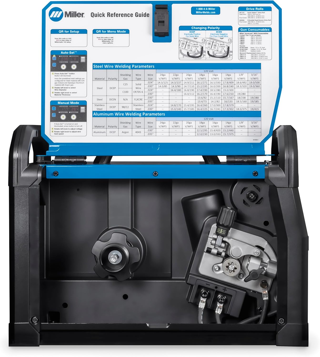 Millermatic® 142 MIG Welder – 120V, Portable Wire Feed Welder with Auto-Set™, Welds Up to 3/16" Steel, Ideal for Auto Repair & Light Fabrication