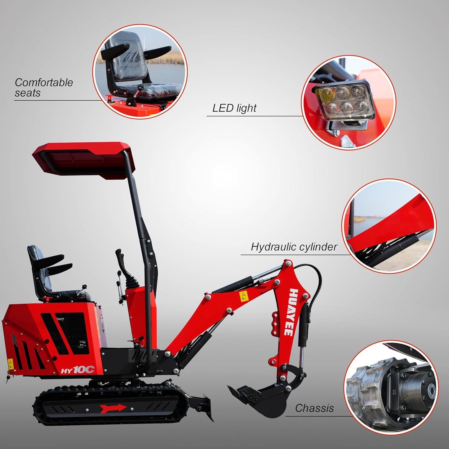HY10C 1 Ton Mini Excavator, 13.5HP Gasoline Powered Compact Digger with EPA Certificate, Tracked Backhoe for Trenching, Farming, Landscaping, Curbside delivery & Professional unloading Included