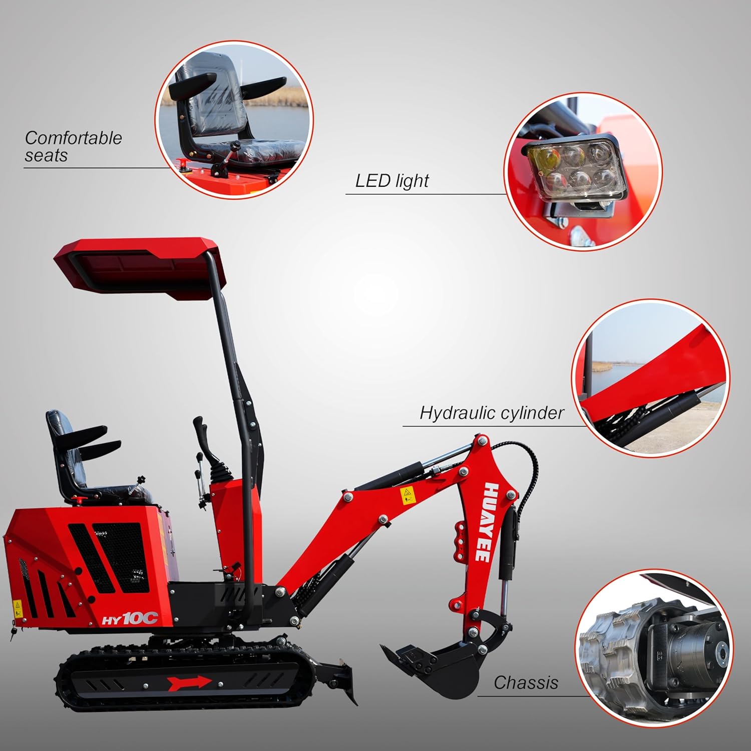 HY10C 1 Ton Mini Excavator, 13.5HP Gasoline Powered Compact Digger with EPA Certificate, Tracked Backhoe for Trenching, Farming, Landscaping, Curbside delivery & Professional unloading Included