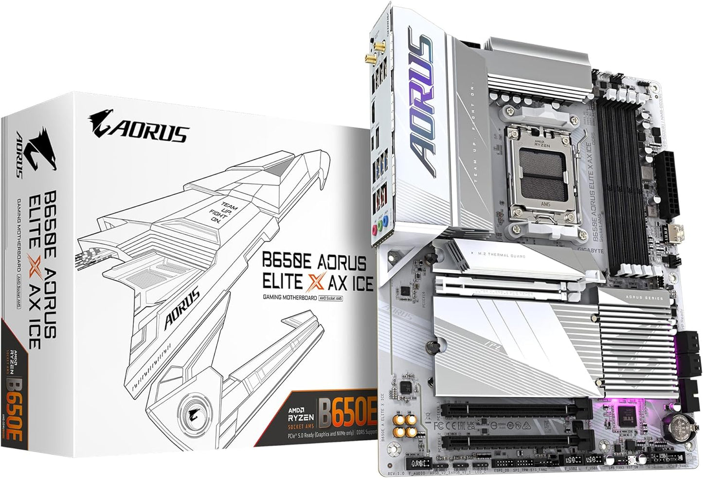 GIGABYTE B650E AORUS Elite X AX ICE AM5 LGA 1718 AMD B650 ATX Motherboard with 5-Year Warranty, DDR5, 3X M.2, PCIe 5.0, USB 3.2 Gen2X2 Type-C, WiFi 6E, 2.5GbE LAN, Q-Flash Plus, EZ-Latch Plus