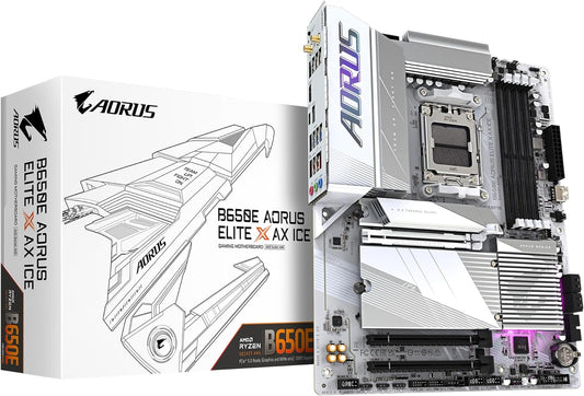 GIGABYTE B650E AORUS Elite X AX ICE AM5 LGA 1718 AMD B650 ATX Motherboard with 5-Year Warranty, DDR5, 3X M.2, PCIe 5.0, USB 3.2 Gen2X2 Type-C, WiFi 6E, 2.5GbE LAN, Q-Flash Plus, EZ-Latch Plus