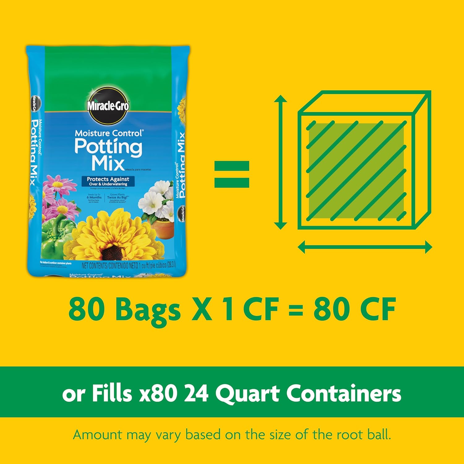 Miracle-Gro Moisture Control Potting Mix Bulk Pallet, for Container Plants, Protects Against Over- and Under-Watering, 1 cu. ft. Bags, Pallet of 80