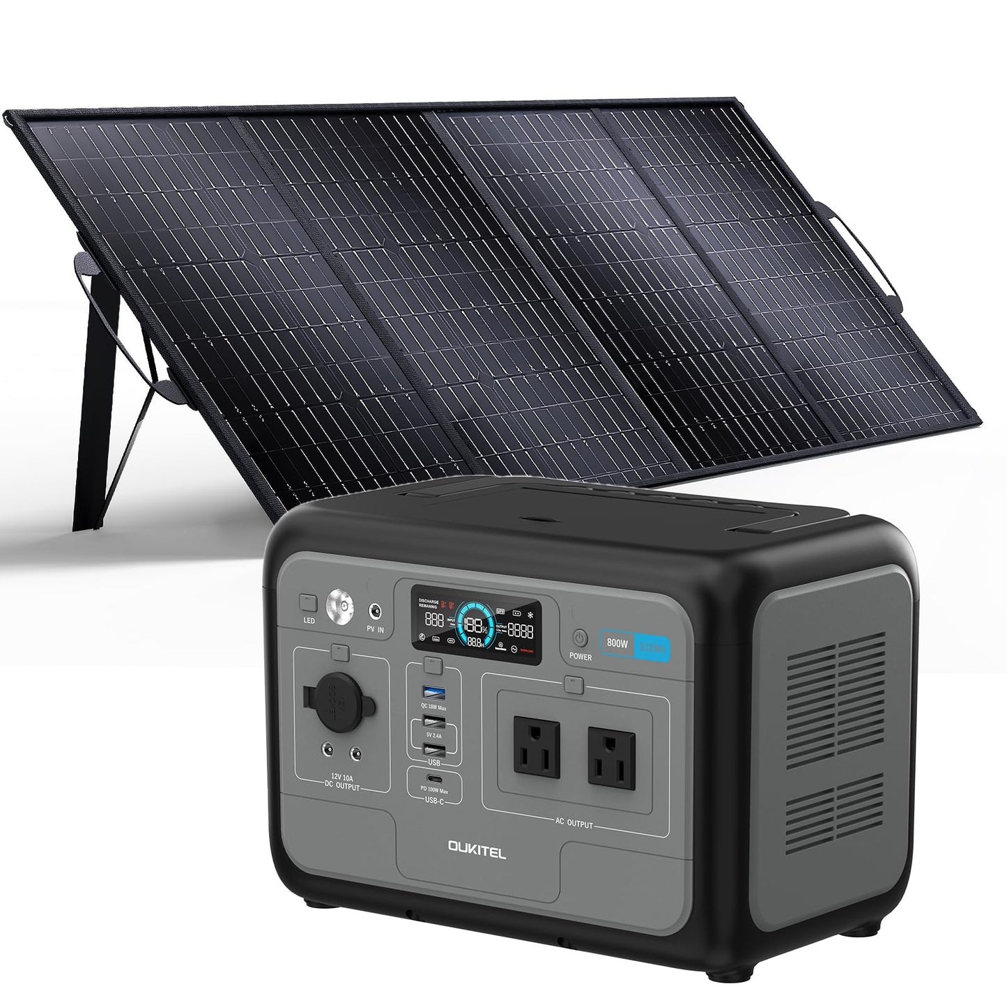 OUKITEL P1000 Plus 1800W Power Station with 200W Solar Panel, 1024Wh Solar Generator with 4 AC Outlets (3600W Peak), 1200W Fast Charging, APP Control Battery Backup for Home, Camping & RVs