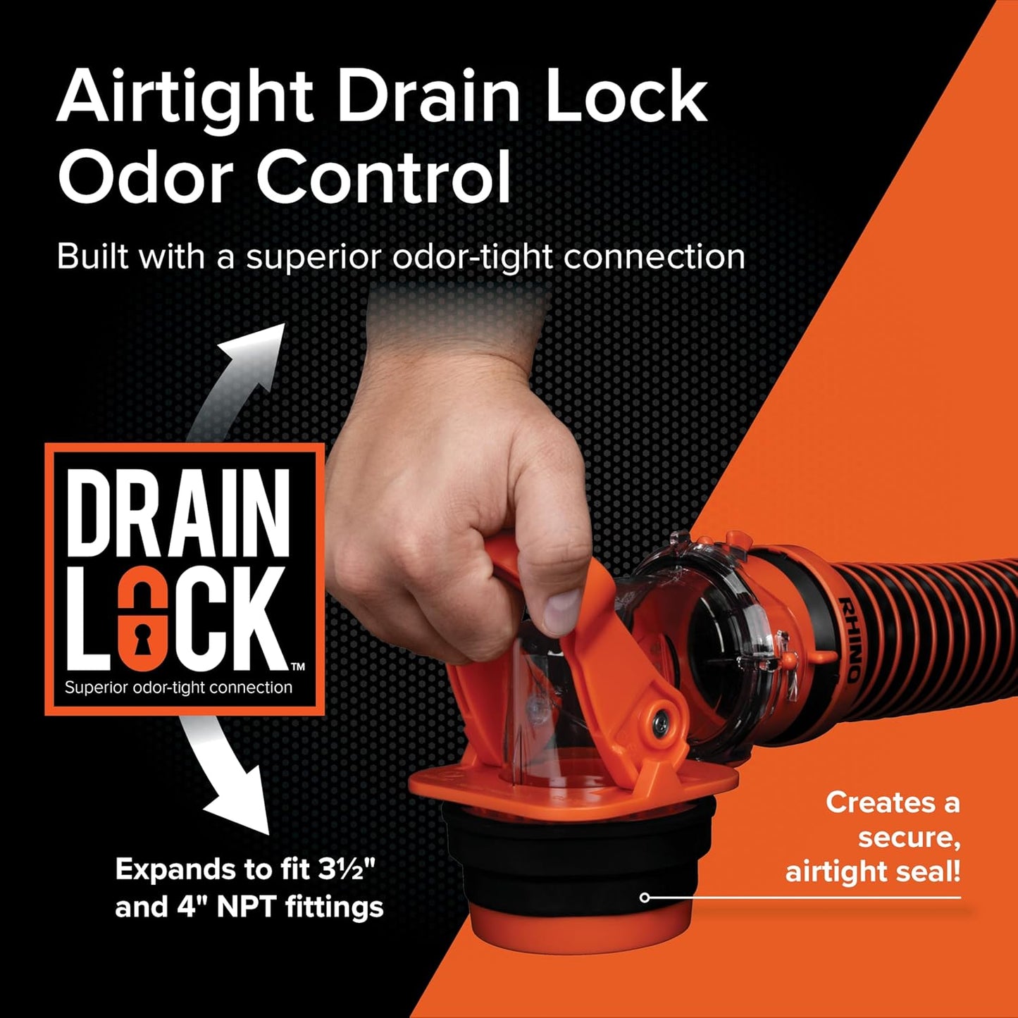 Camco Rhino RV Sewer Adapter PRO - Clear Sewer Hose Elbow with Drain Lock Adapter - Includes Ergonomic Handle & Flexible Adapter (39730)