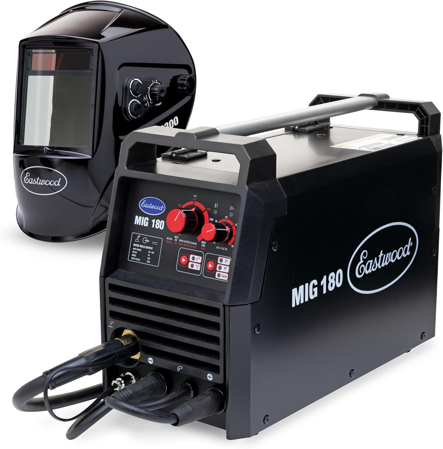 Eastwood 180 Amp MIG Welder Machine Dual Voltage 110V 220V for Steel & Aluminum | Eastwood XL View Auto Darkening Welding Helmet