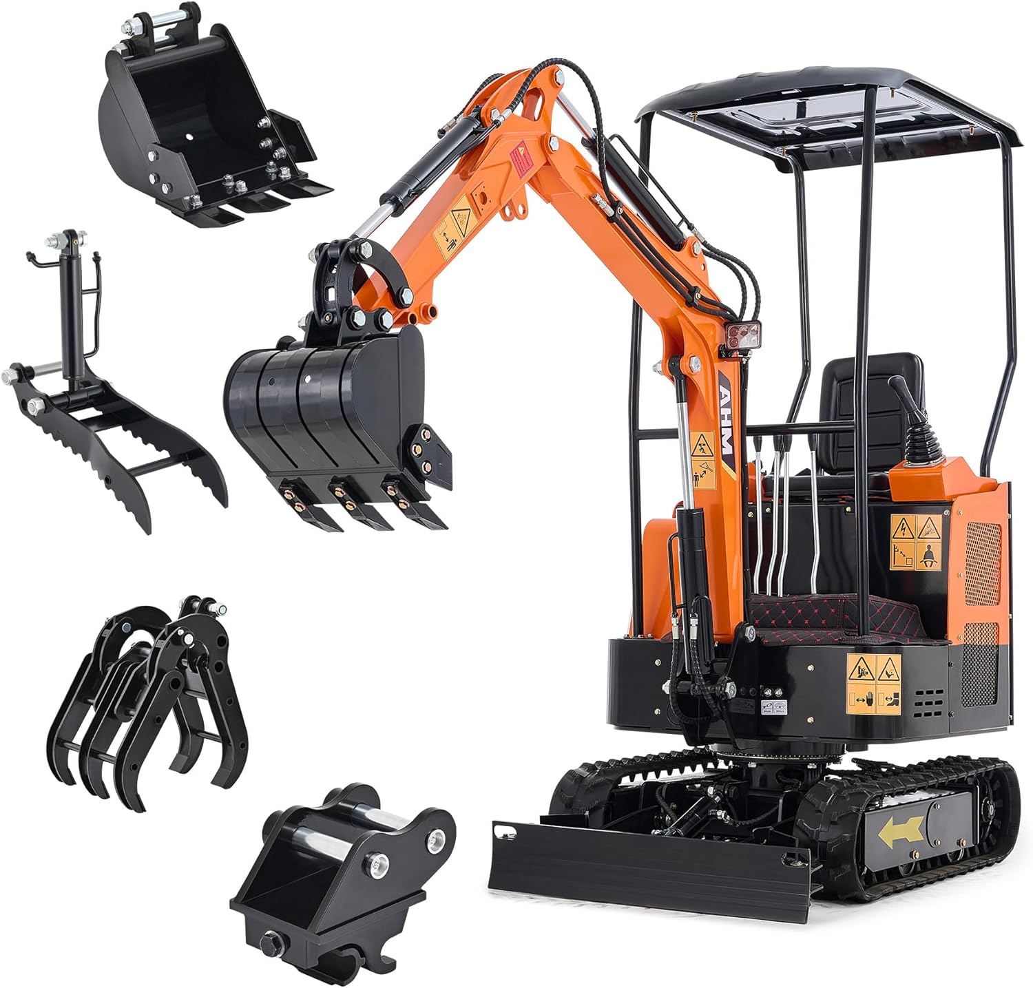 AHM 23hp Mini Excavator with Hydraulic Thumb Grapple Quick Hitch Bucket, 1 Ton Mini Crawler Excavator with Retractable Undercarriage, Trench Digger for Trenching Digging Garden Farm Construction Site