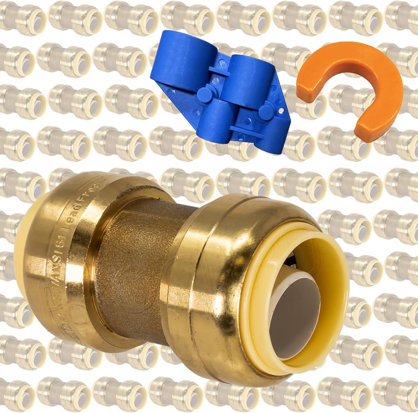 [40-Pack] PROCURU 1 Inch Pushfit Couplings, Push to Connect Brass Plumbing Fittings for Copper, PEX,CPVC, PE-RT Pipe (8X1016-40P)
