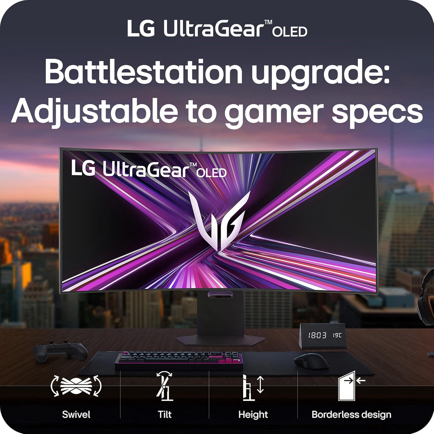 LG 45GX950A-B 45-inch Ultragear 5K2K WUHD (5120 x 2160) OLED Curved Gaming Monitor, Dual-Mode, 165Hz, 0.03ms, NVIDIA G-Sync, AMD FreeSync Premium Pro, HDR True Black 400, USB Type-C 90W, DP2.1, Black