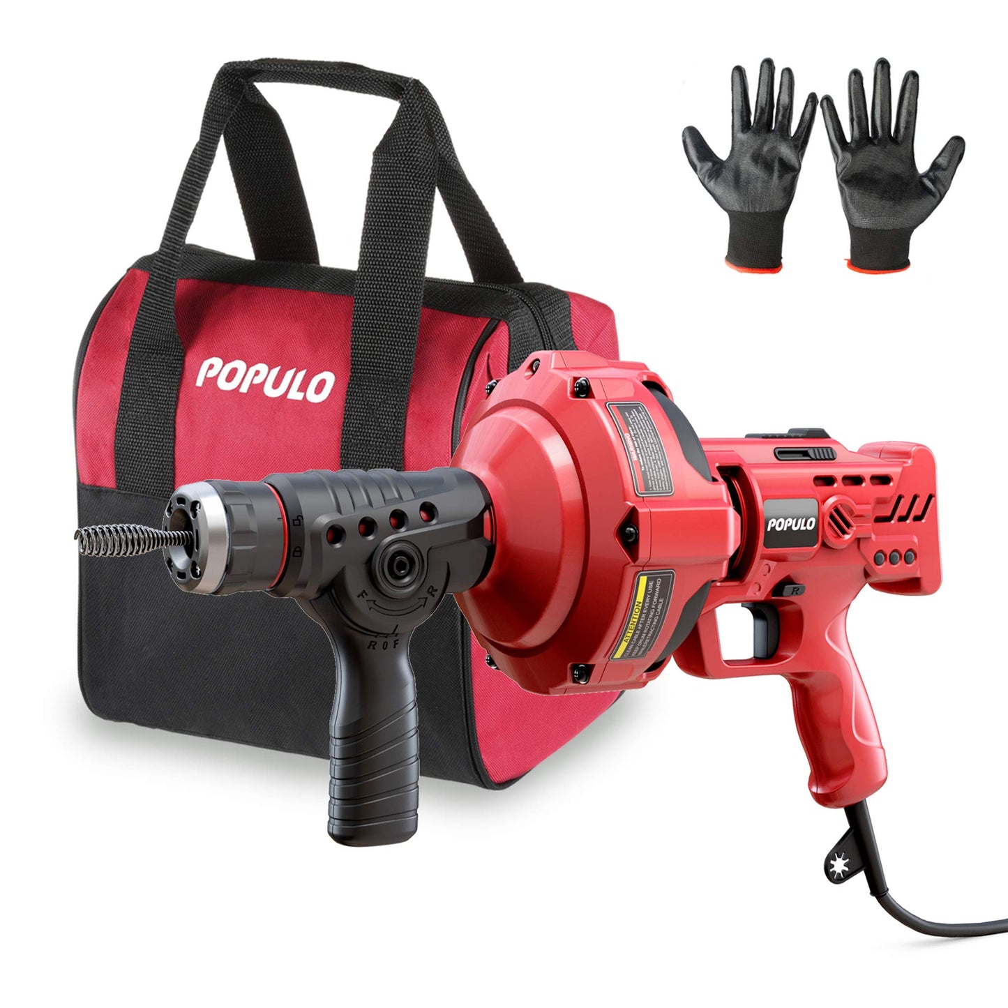 POPULO 20V Cordless Electric Drain Auger-Efficient 25Ft Auto-Feed Drain Snake with Replaceable Cable,2.0Ah Battery,Charger,Storage Bag & Gloves for Kitchen,Bathroom,Shower Pipes (3/4"-2")"