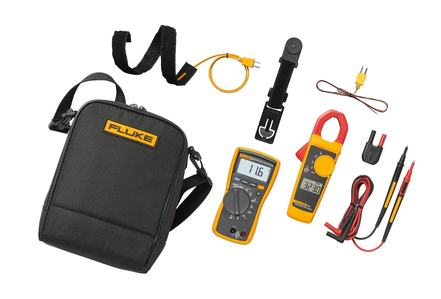 Fluke 116/323 Multimeter and Clamp Meter HVAC Combo Kit, AC/DC Voltage, AC Current 400 A, Microamps to Test Flame Sensors, Includes Temp Probe, Test Leads, TPAK and Carrying Case