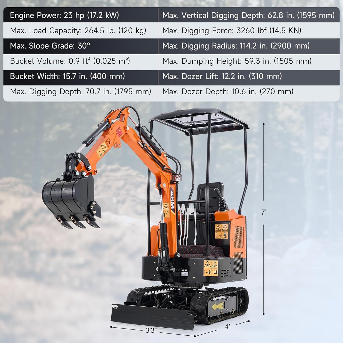 AHM 23hp Mini Excavator with Hydraulic Thumb Grapple Quick Hitch Bucket, 1 Ton Mini Crawler Excavator with Retractable Undercarriage, Trench Digger for Trenching Digging Garden Farm Construction Site