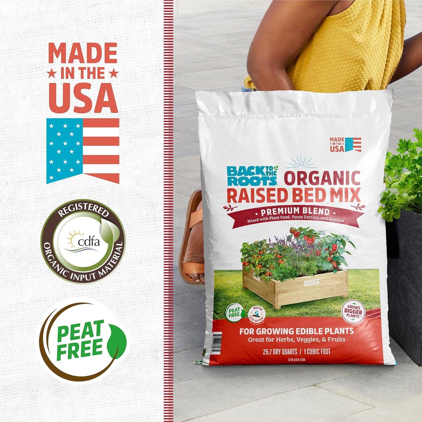 Back to the Roots 100% Organic Raised Bed Soil, Fills 8' x 4' Garden Bed, 60 cu ft, Made in USA, Peat-Free