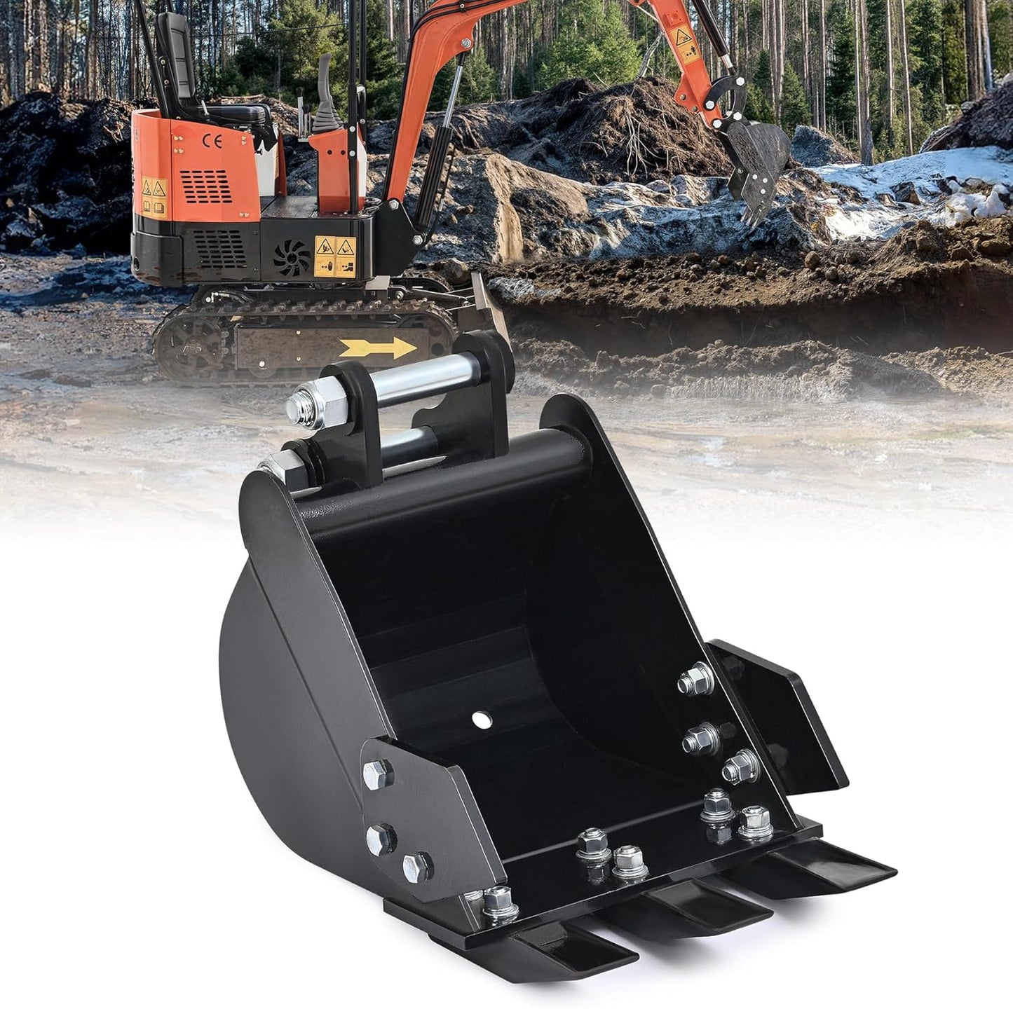 AHM 300mm Narrow Digging Bucket Attachment for Mini Excavators Diggers Trenching, 2 Tons Small Digger Track Crawler Trench Bucket with Metal Teeth 0.98in Hole Diameter