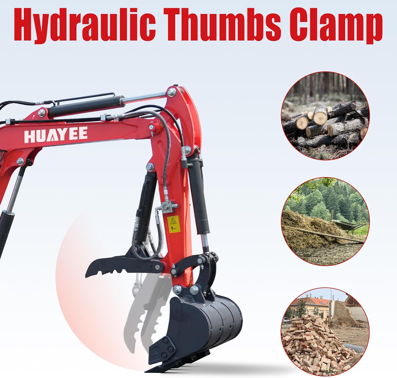 HY12C 1.2 Ton Mini Excavator with Hydraulic Thumb, 13.5HP Gasoline Engine EPA Certified, Compact Tracked Digger for Material Handling, Trenching, Landscaping, Includes delivery & unloading services