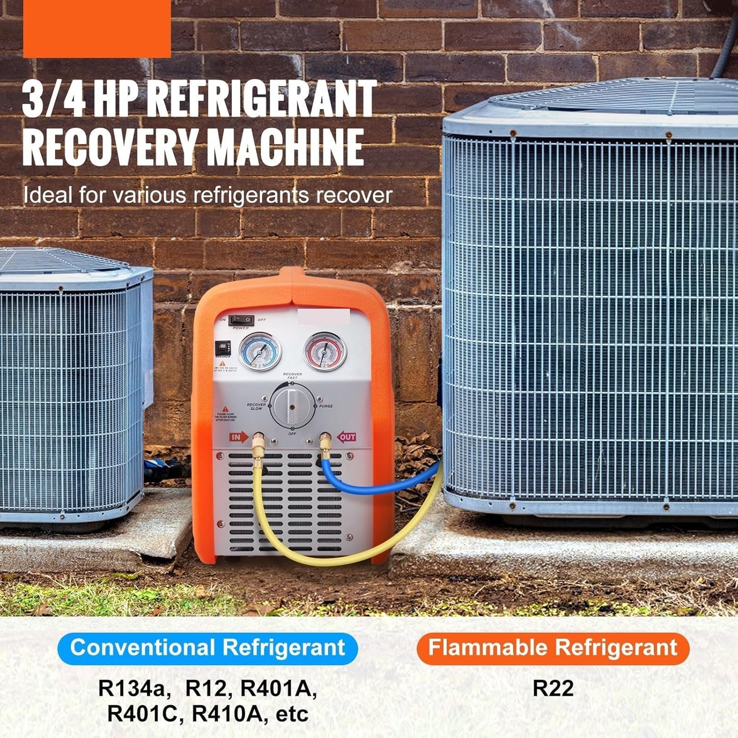 Refrigerant Recovery Machine,Portable AC Recovery Machine,Liquid Refrigerant,for HVAC Technicians and DIYers (3/4hp)
