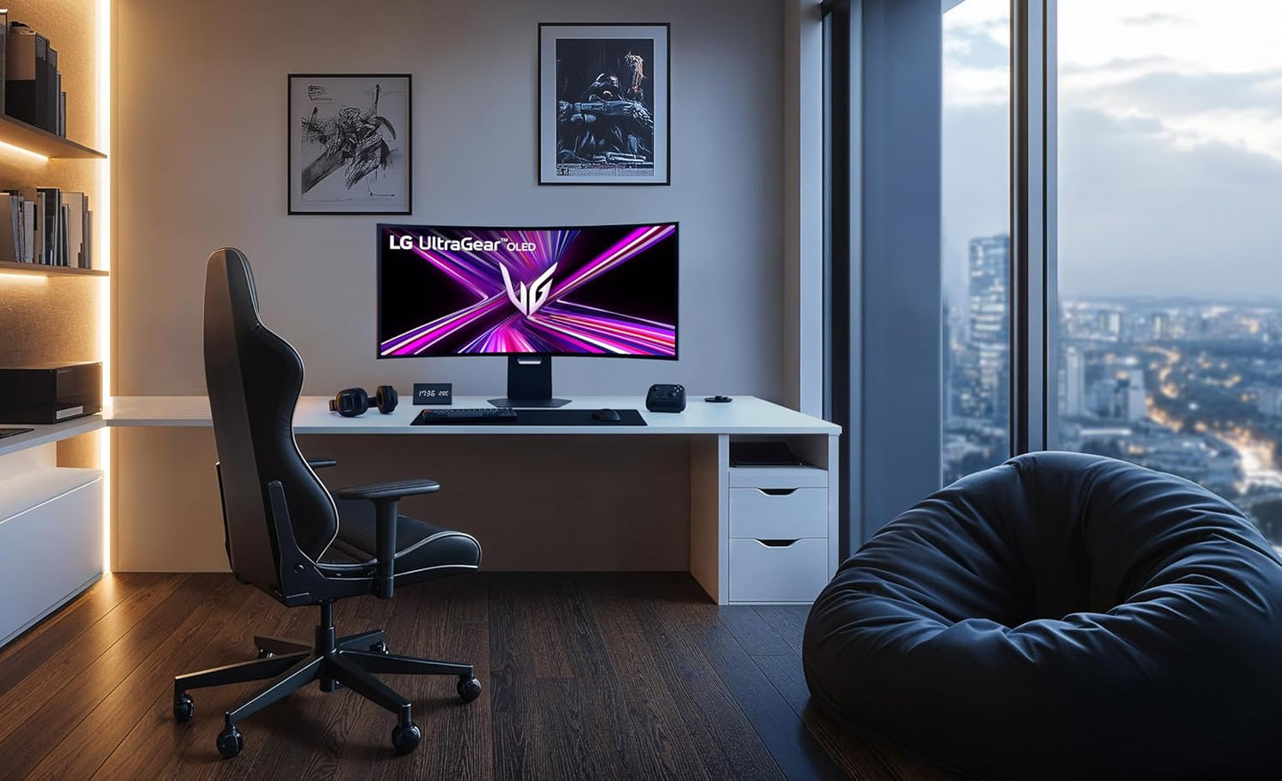 LG 45GX950A-B 45-inch Ultragear 5K2K WUHD (5120 x 2160) OLED Curved Gaming Monitor, Dual-Mode, 165Hz, 0.03ms, NVIDIA G-Sync, AMD FreeSync Premium Pro, HDR True Black 400, USB Type-C 90W, DP2.1, Black