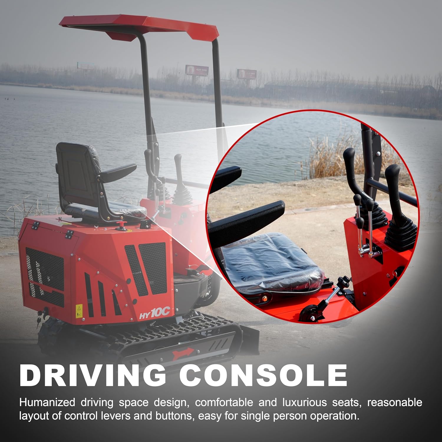 HY10C 1 Ton Mini Excavator, 13.5HP Gasoline Powered Compact Digger with EPA Certificate, Tracked Backhoe for Trenching, Farming, Landscaping, Curbside delivery & Professional unloading Included