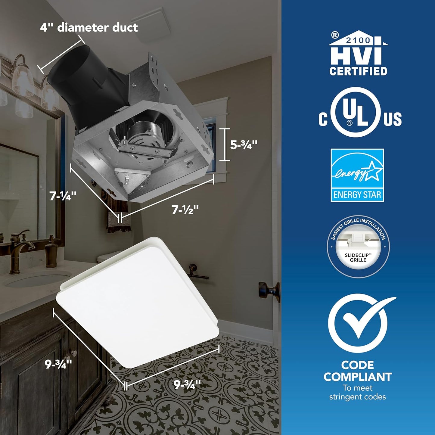 Broan-NuTone Bathroom Exhaust Fan Easy Retrofit without Attic Access, Quiet 1.5 Sones, Effective Ventilation at 80 CFM ENERGY STAR Certified Moisture and Odor Control