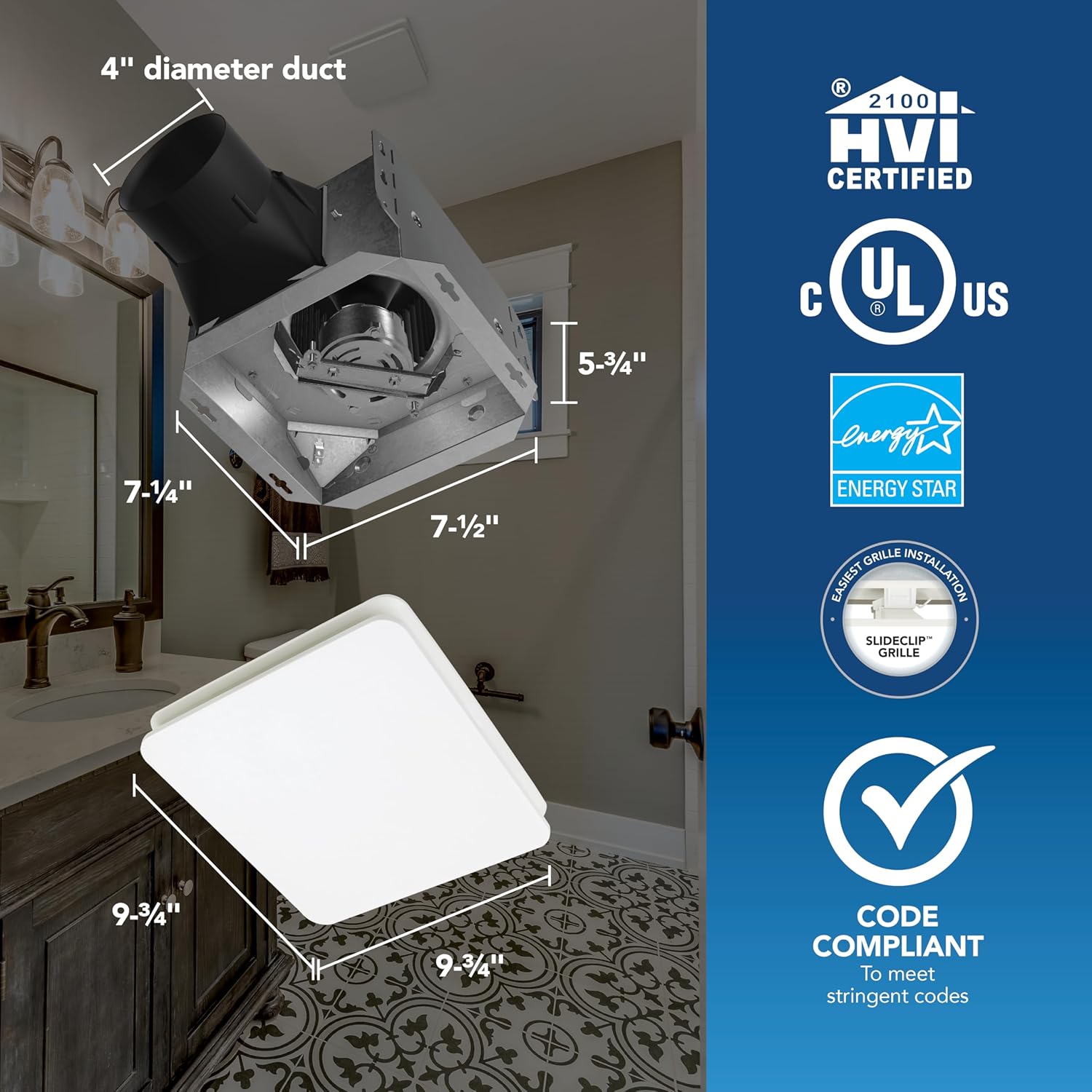 Broan-NuTone Bathroom Exhaust Fan Easy Retrofit without Attic Access, Quiet 1.5 Sones, Effective Ventilation at 80 CFM ENERGY STAR Certified Moisture and Odor Control