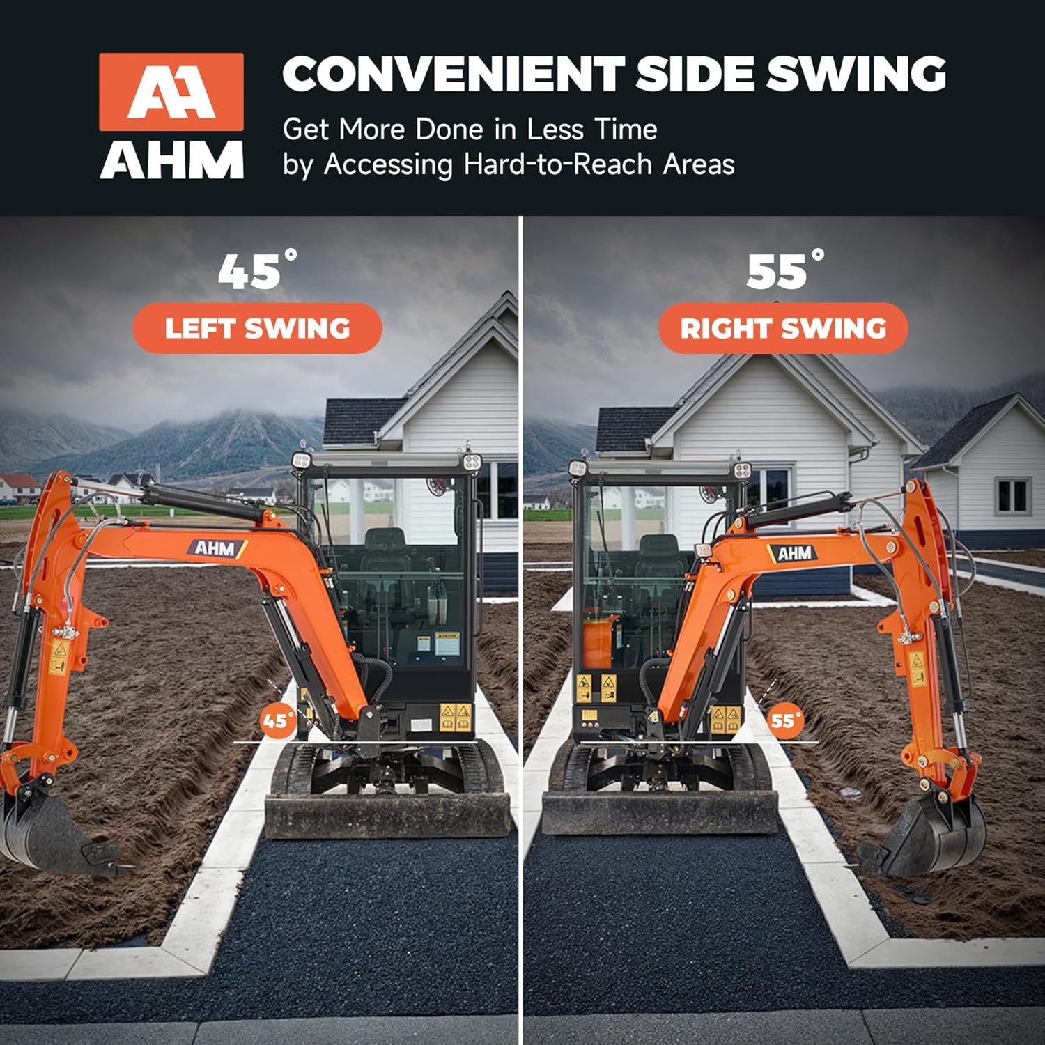 AHM 2.5 Ton Mini Excavator, Crawler Excavator with 25 HP Perkins Diesel EPA Engine, Speed Adjustable Trench Digger with Side Swing Enclosed Cab, Mini Digger for Garden Farm Construction Trenching