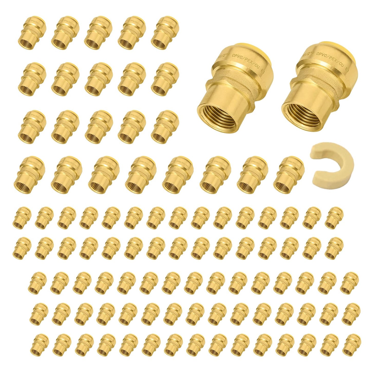 5 PCS Niikappu Push Fit 3/4 Inch x 1/2 Inch Female NPT Brass Adapters Push-Fit Fittings with Disconnect Clip to Connect PEX, Copper, CPVC Pipes