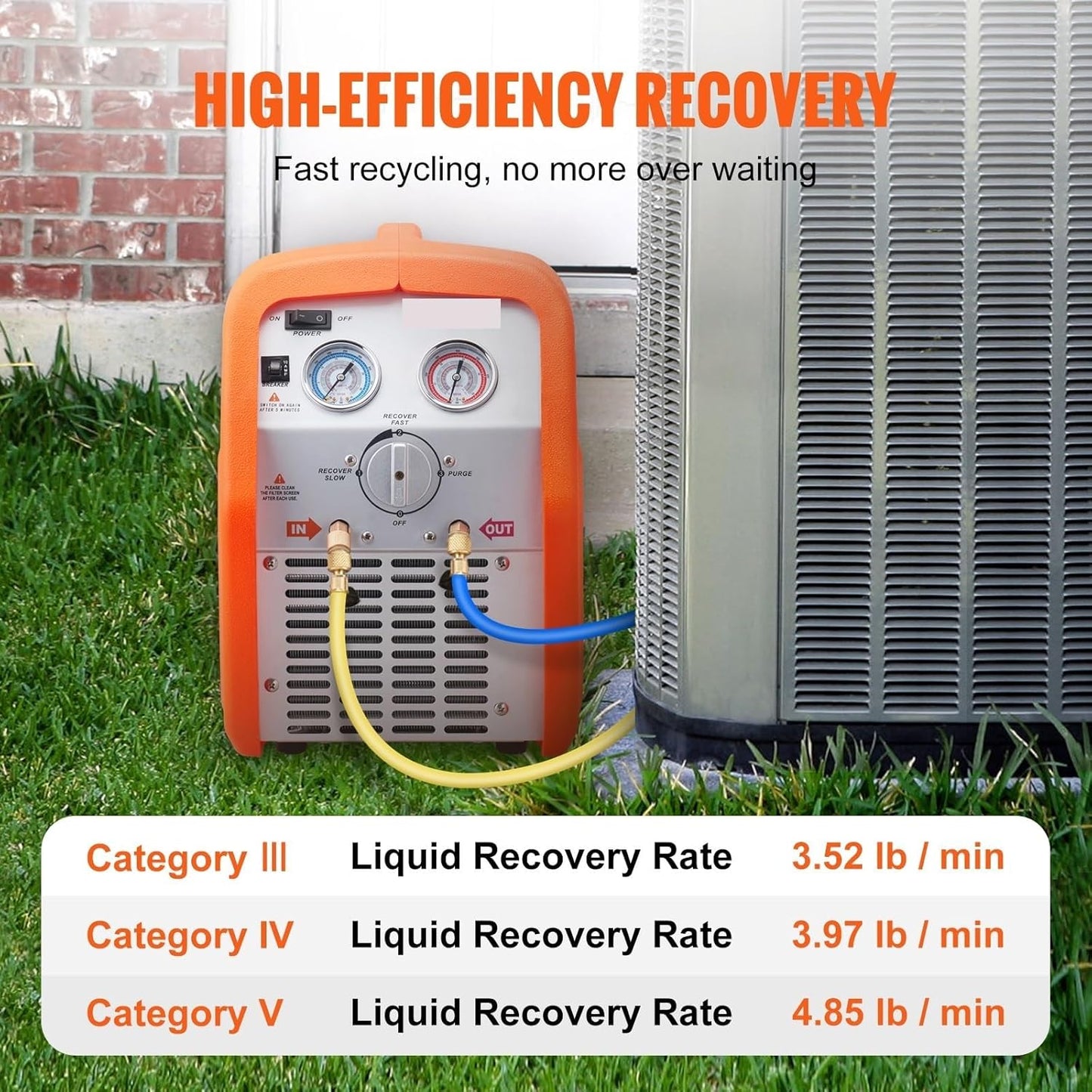 Refrigerant Recovery Machine,Portable AC Recovery Machine,Liquid Refrigerant,for HVAC Technicians and DIYers (3/4hp)