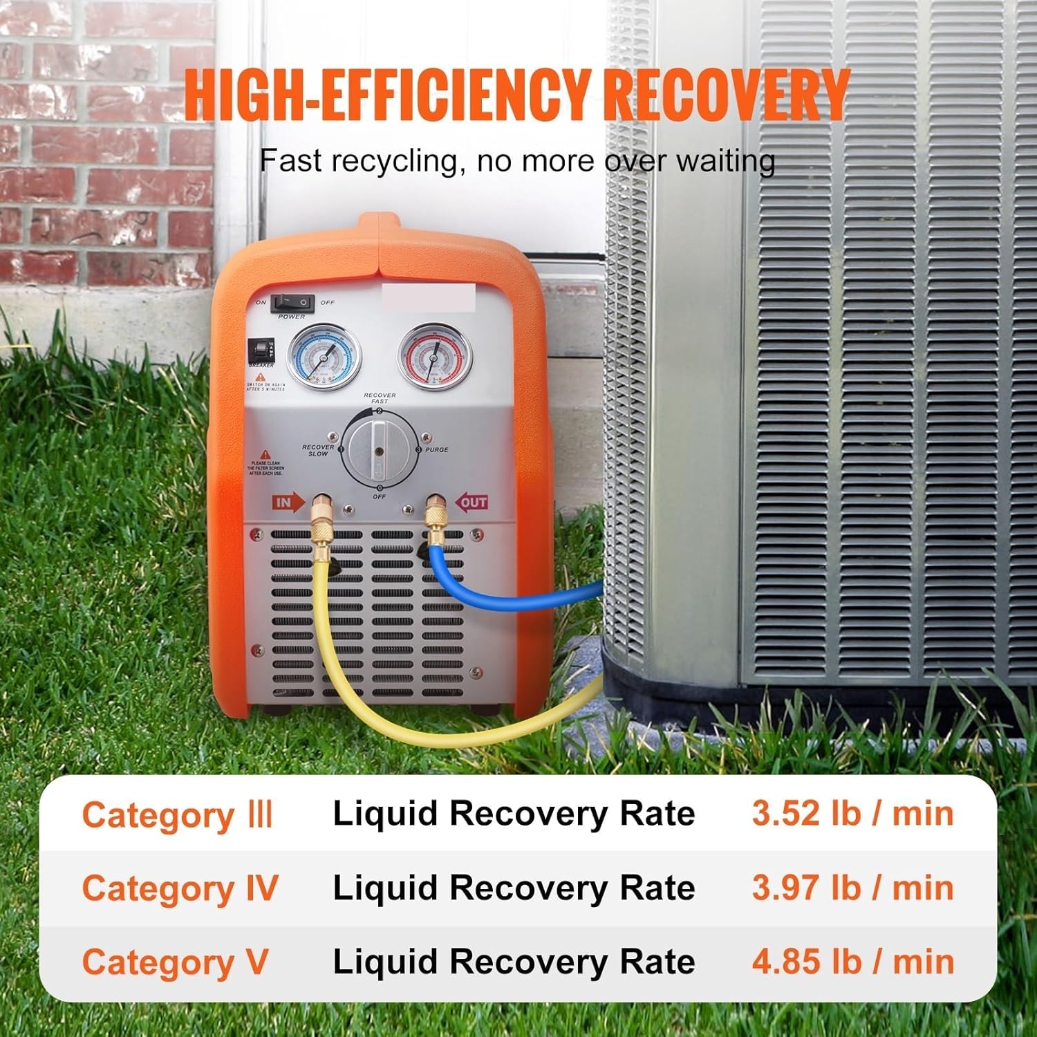 Refrigerant Recovery Machine,Portable AC Recovery Machine,Liquid Refrigerant,for HVAC Technicians and DIYers (3/4hp)
