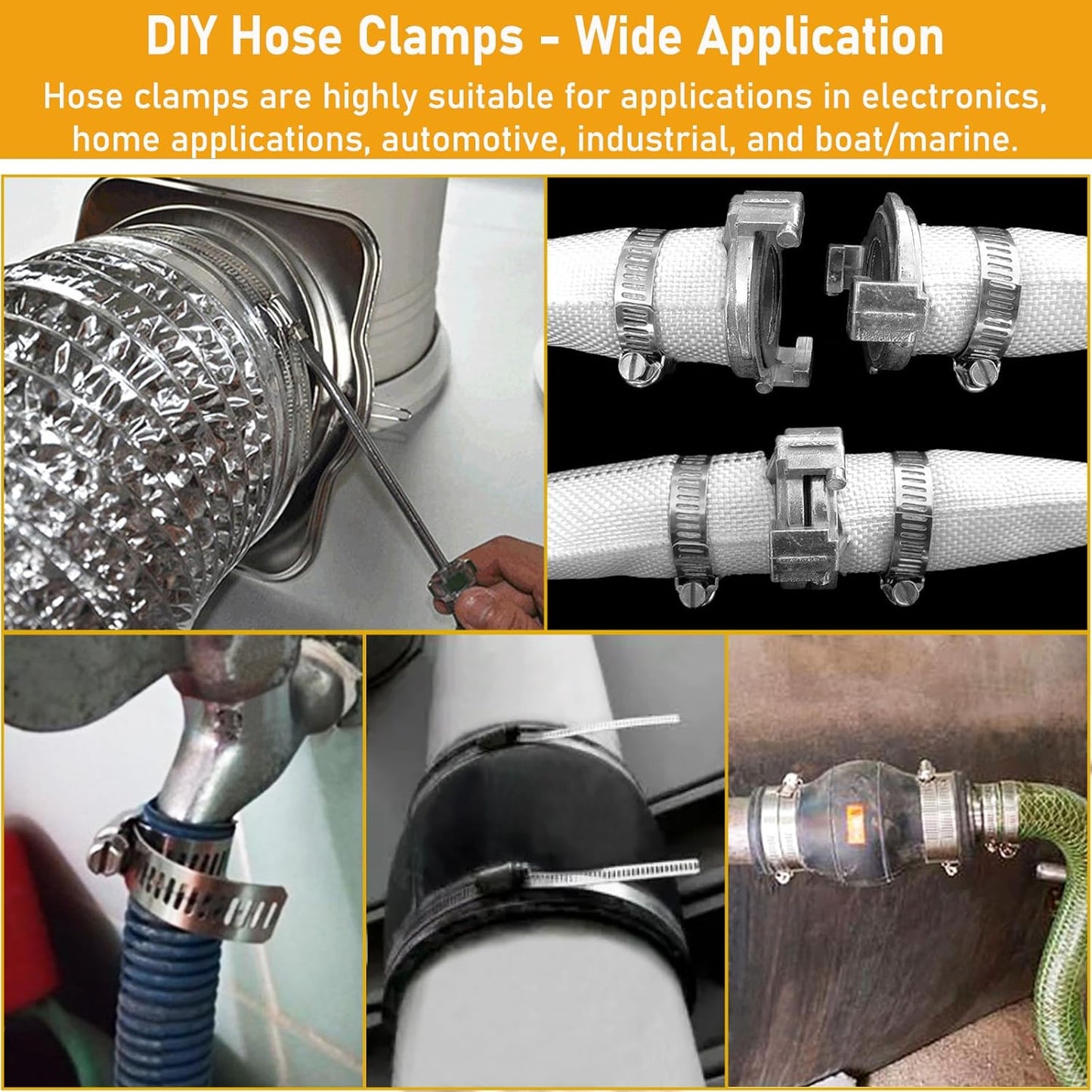 Hose Clamps Assortment Kit, Worm Gear Duct Pipe Hose, 304 Stainless Steel Band Fittings Strap, 32.81FT DIY Large Adjustable Metal Bolt with 20 Stronger Fasteners Screw for Plumbing Auto Tube Fuel Line