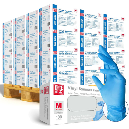 Intco Basic Medical Synmax Vinyl Exam Gloves - Latex-Free & Powder-Free - Medium, BMPF-3002(Pallet of 48,000)