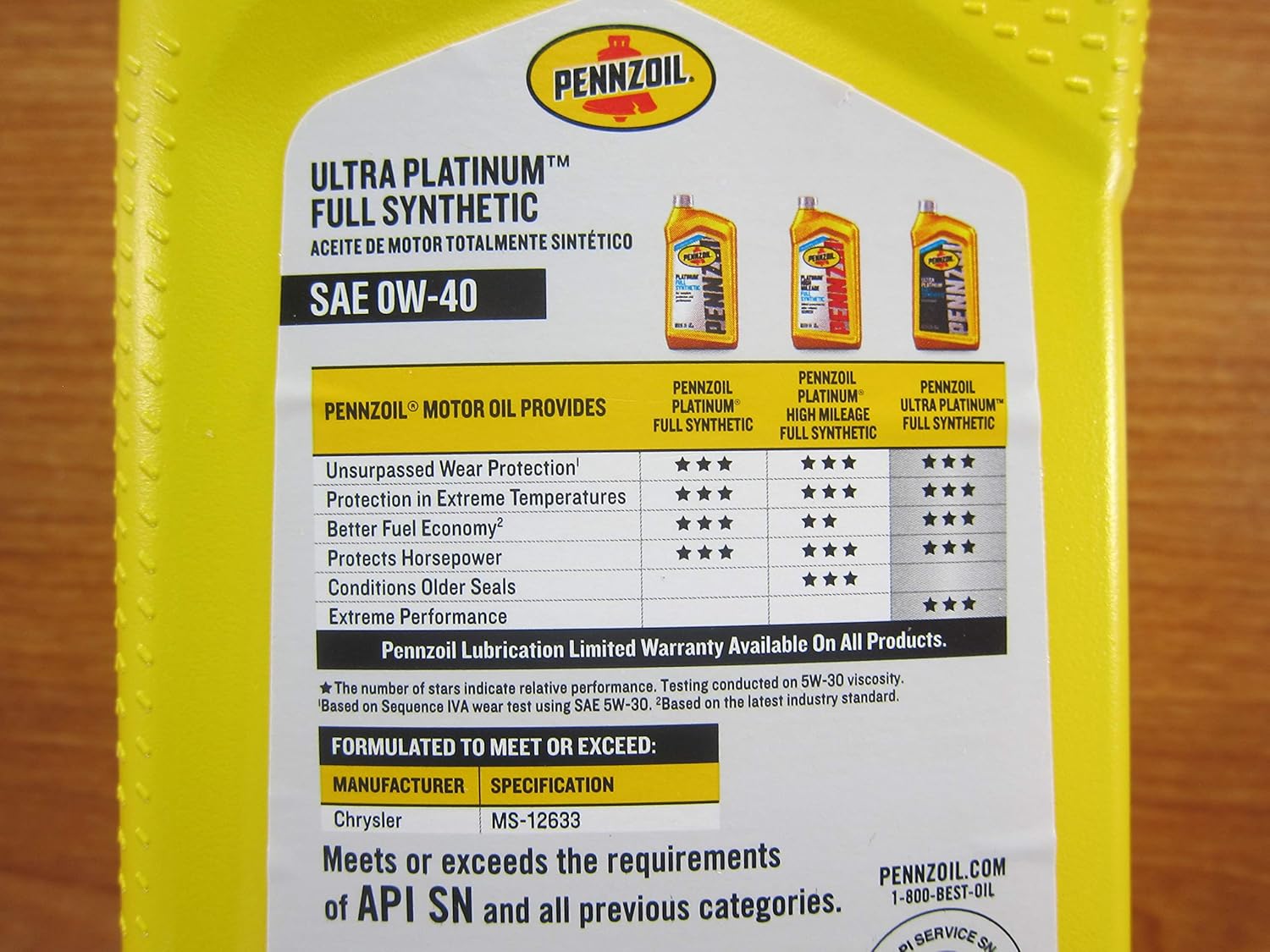Mopar Chrysler Dodge Jeep Penzoil Ultra Platinum Full Synthetic 0W-40 7 Qts.
