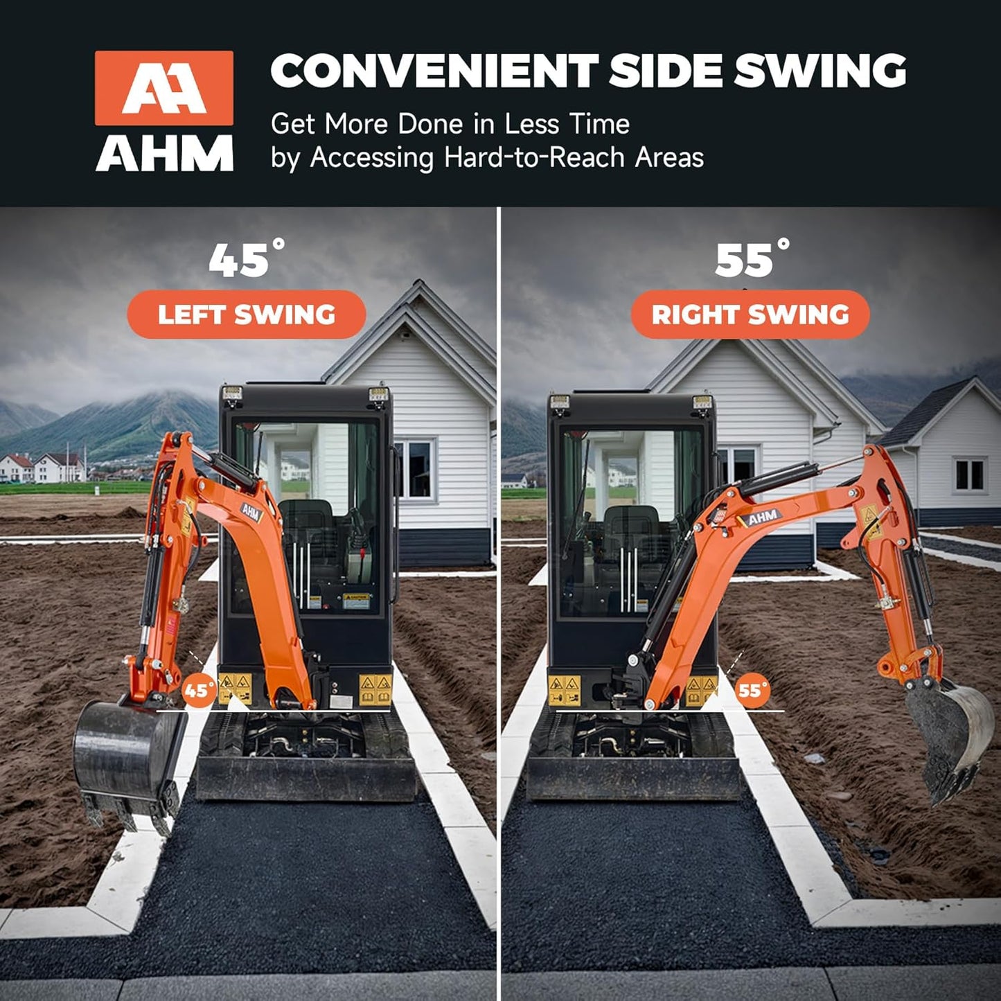 AHM 1.6 Ton Mini Excavator with Side Swing & Hydraulic Thumb Clip, Crawler Excavator with 23 hp EPA Engine & Pilot Control, Compact Trench Digger with Enclosed Cab for Garden Farm Construction