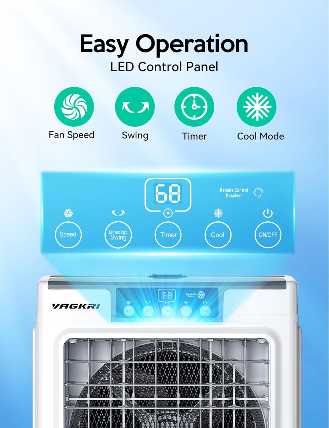 VAGKRI Swamp Cooler, 2100CFM Evaporative Air Cooler with 3 Modes & Wind Speeds, 120°Oscillation, 24H Timer, Portable Outdoor Air Conditioner with Auto Fill for Patio Garage Commercial Use, 8 Gallon