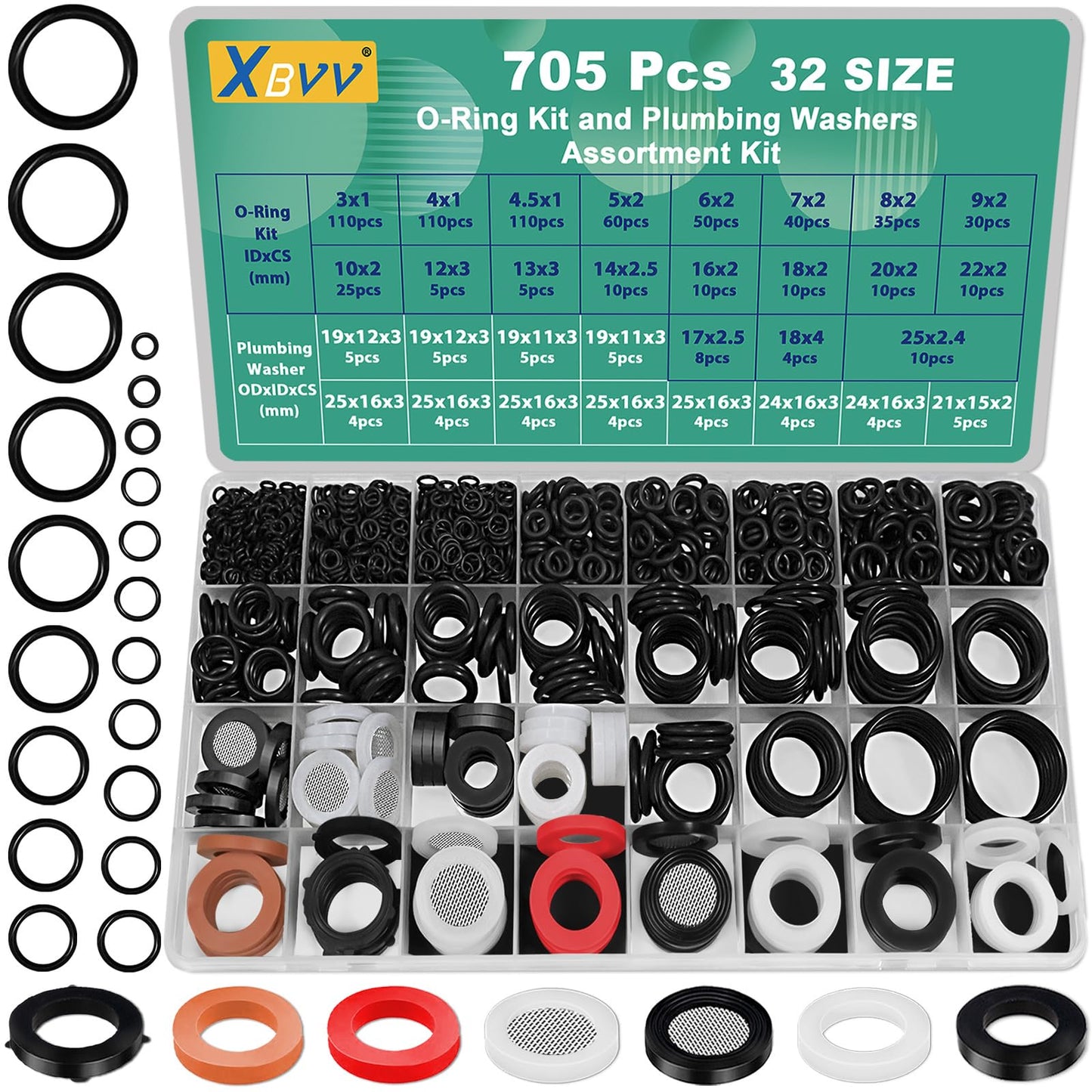 37 Size 1075 Pcs Faucet Washers & O-Rings Kit & Plumbing Gasket 3-in-1 Home Universal Rubber Washers Assortment Kit for Faucet Hose Spigot Plumbing Seal Repair with Pick Hook