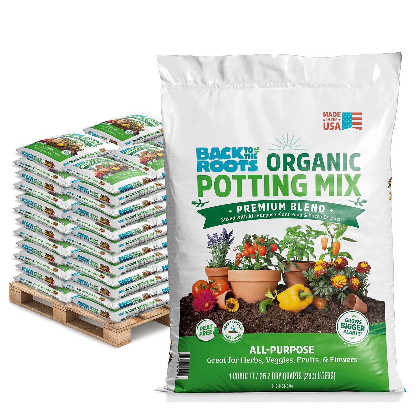 Back to the Roots 100% Organic Raised Bed Soil, Fills 8' x 4' Garden Bed, 60 cu ft, Made in USA, Peat-Free