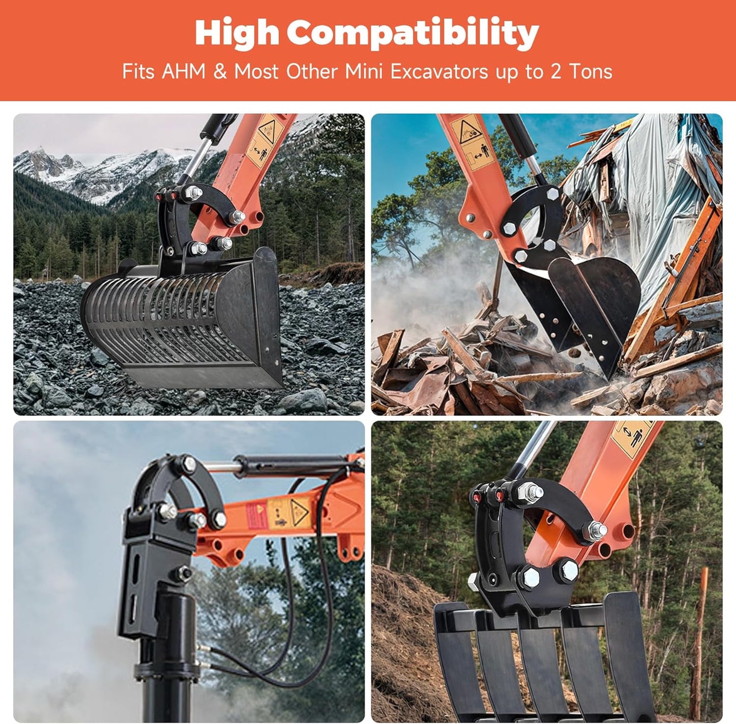 AHM Mini Excavator Quick Change Hitch Attachment, Quick Hook Coupler for Excavators up to 2 Tons, Quick Connector with 3.62" (92 mm) Span, 0.98" (25 mm) Hole Diameter, 3.35" (85 mm) Center Wheelbase