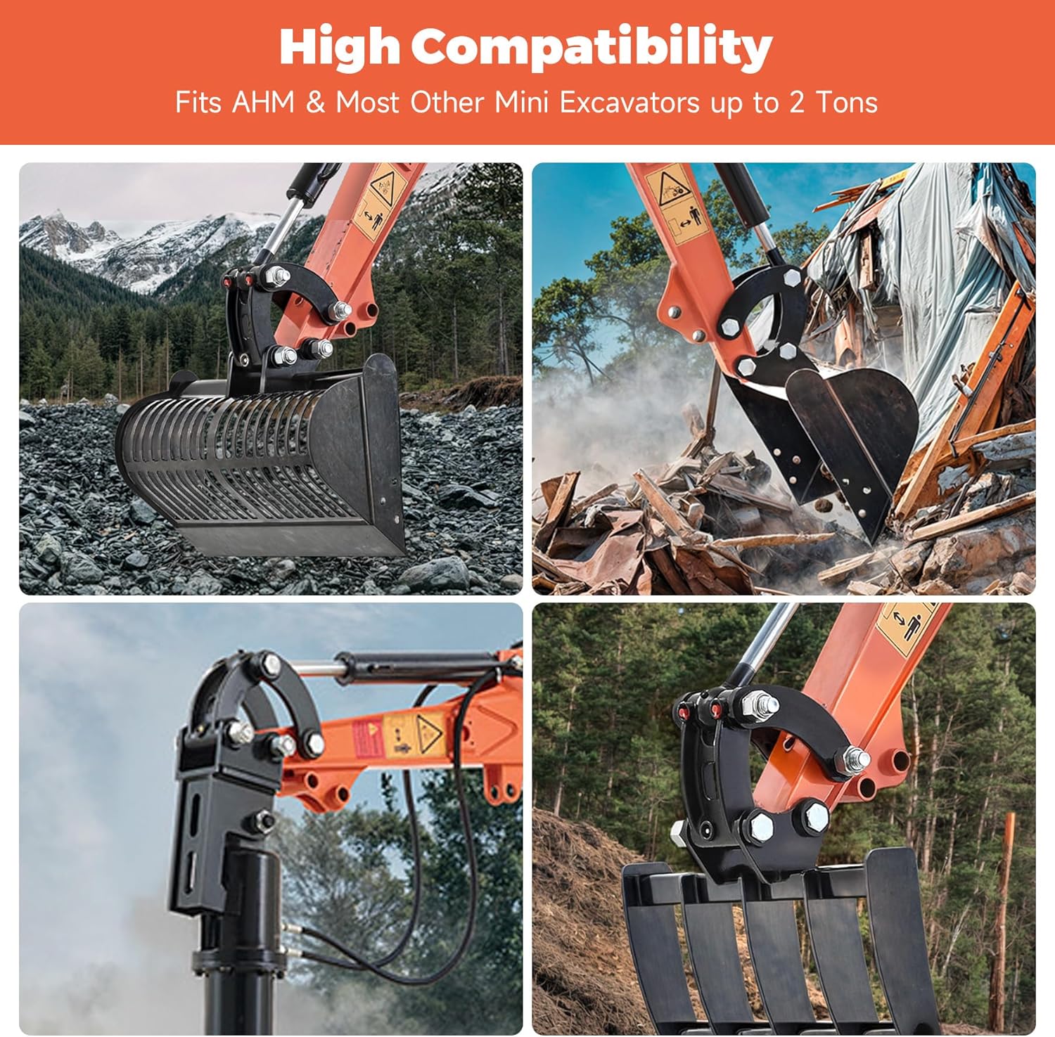 AHM Mini Excavator Quick Change Hitch Attachment, Quick Hook Coupler for Excavators up to 2 Tons, Quick Connector with 3.62" (92 mm) Span, 0.98" (25 mm) Hole Diameter, 3.35" (85 mm) Center Wheelbase