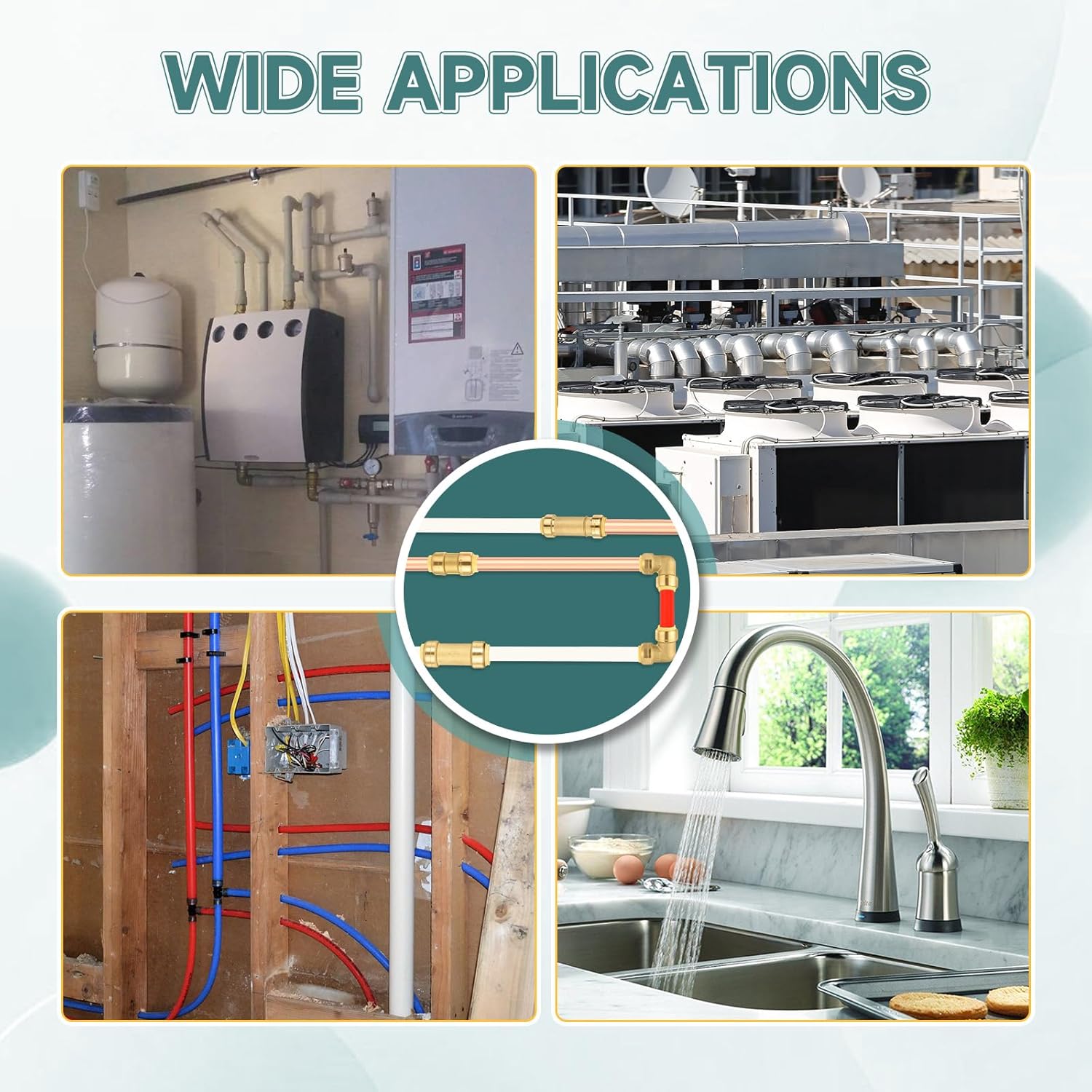 5-Pack Niikappu Push Fit Fittings, 3/4" x 3/4" Brass Plumbing Fittings to Connect PEX, Copper, CPVC, Brass Straight Coupling With Disconnect Clip(PF008-5Pack)