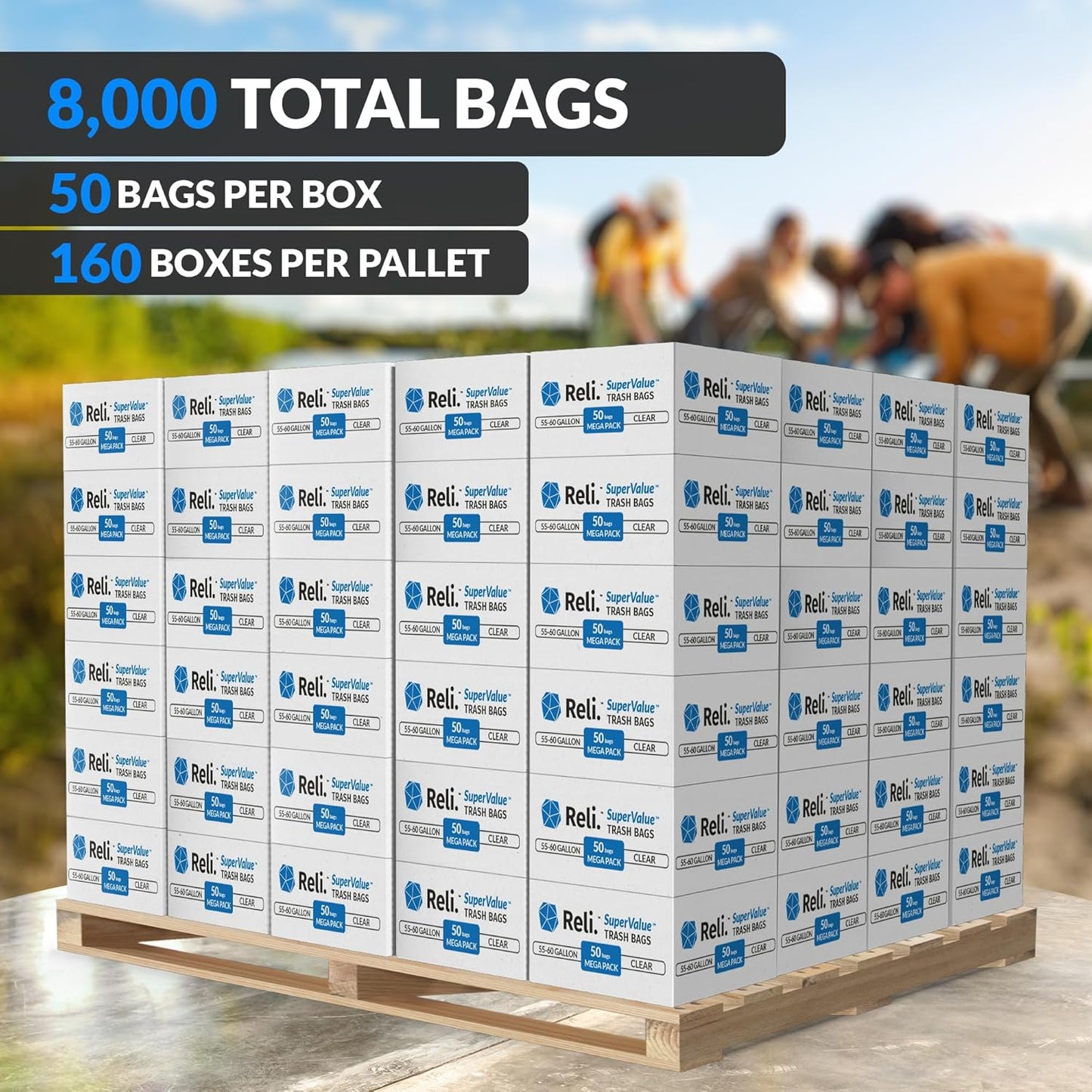 Reli. 55-60 Gallon Trash Bags | Heavy Duty | 8,000 Total | 50 Bags/Case, 160 Cases/Pallet | Made in USA | Clear