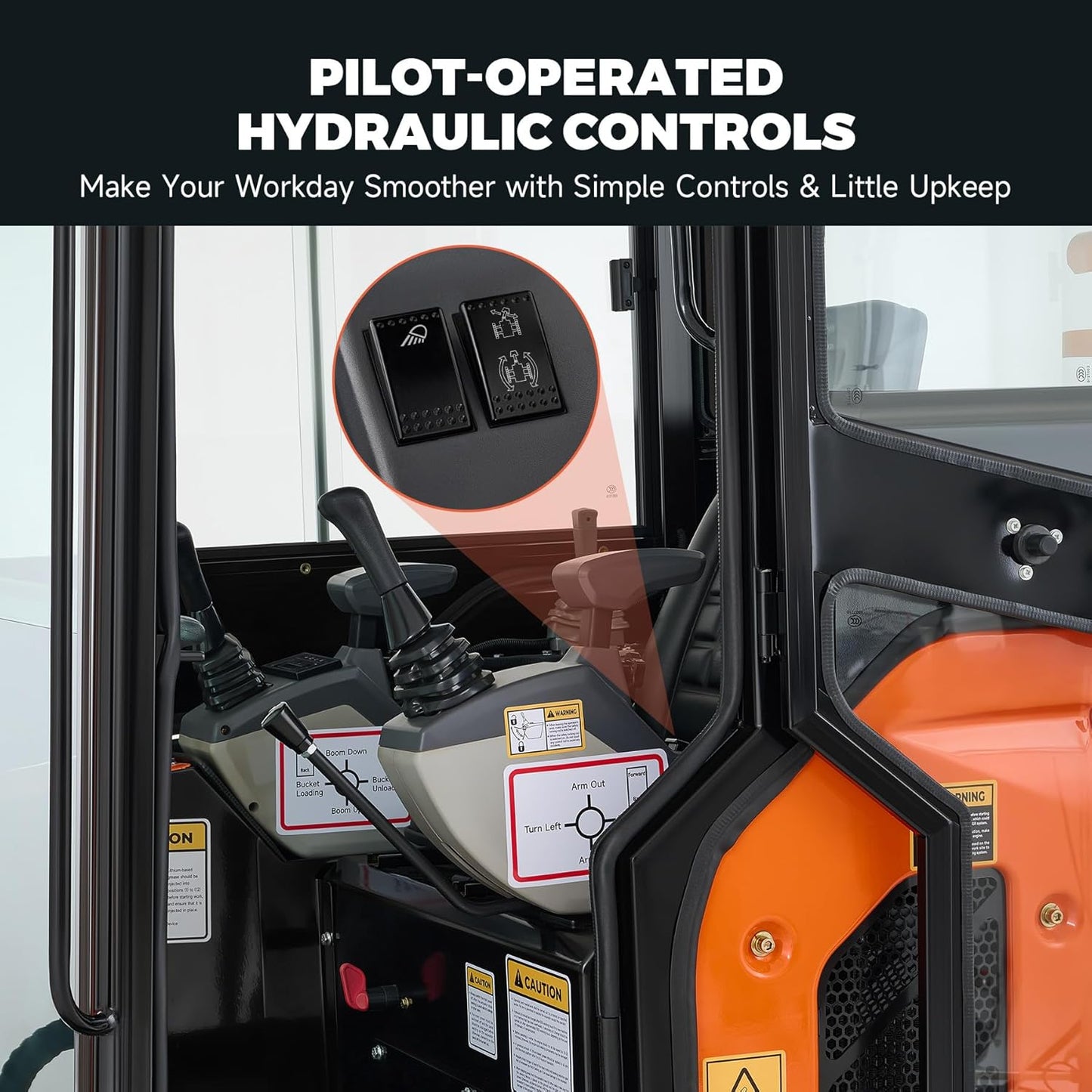 AHM 2.5 Ton Mini Excavator, Crawler Excavator with 25 HP Perkins Diesel EPA Engine, Speed Adjustable Trench Digger with Side Swing Enclosed Cab, Mini Digger for Garden Farm Construction Trenching