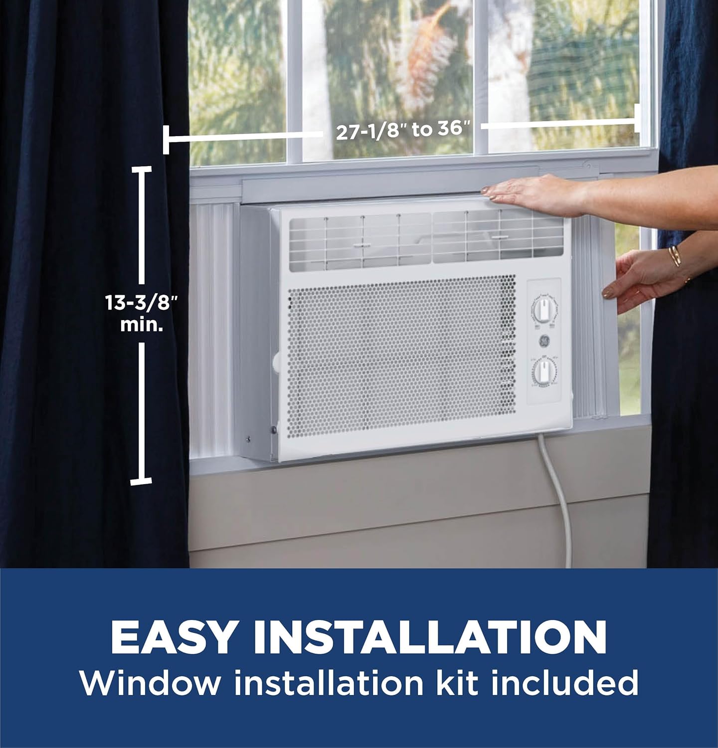 GE Window Air Conditioner Unit, 5,000 BTU for Small Rooms up to 150 sq ft. with Manual Adjustable Fan and Cooling Settings, Perfect for Small Bedroom or Living Room, Easy Install Kit Included, White