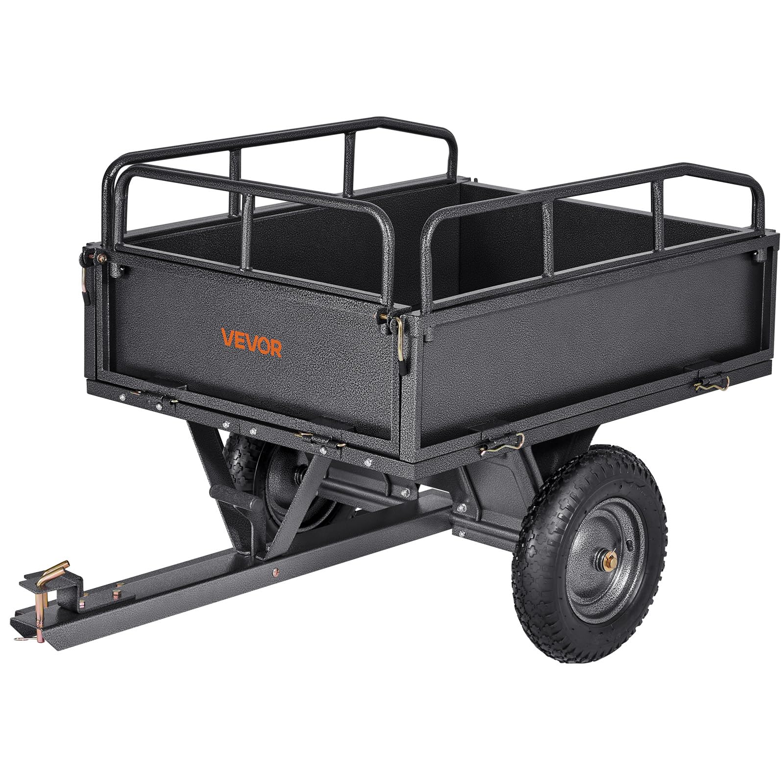 VEVOR Heavy Duty ATV Dump Cart - Steel Tow Behind trailer, 750 lbs, 15 Cubic Feet Garden Utility with Removable Sides