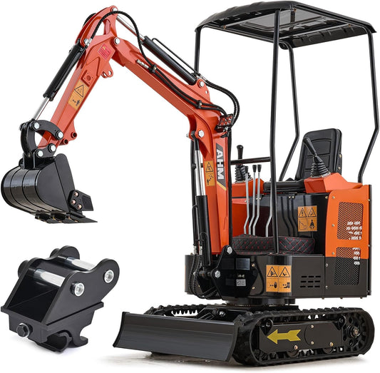 AHM 23HP Mini Excavator Machine with Quick Change Hitch, 1.3 Ton Crawler Excavator with EPA Certified Gasoline Engine, Trench Digger with Canopy & Adjustable Seat for Garden Farm Construction Site