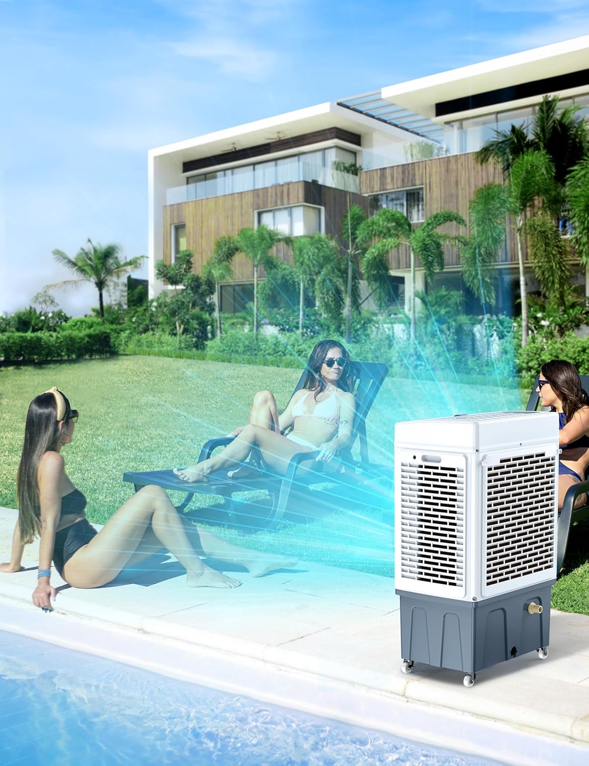 VAGKRI Swamp Cooler, 2100CFM Evaporative Air Cooler with 3 Modes & Wind Speeds, 120°Oscillation, 24H Timer, Portable Outdoor Air Conditioner with Auto Fill for Patio Garage Commercial Use, 8 Gallon
