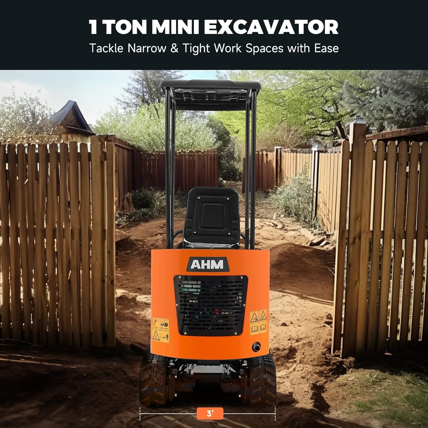 AHM Mini Excavator, 1 Ton Mini Digger with Kubota D722 Engine & 2698 lbf Digging Force, Small Crawler for Home Garden Farm Construction Site, Compact Trench Digger with Upgraded Boom & Rain Canopy