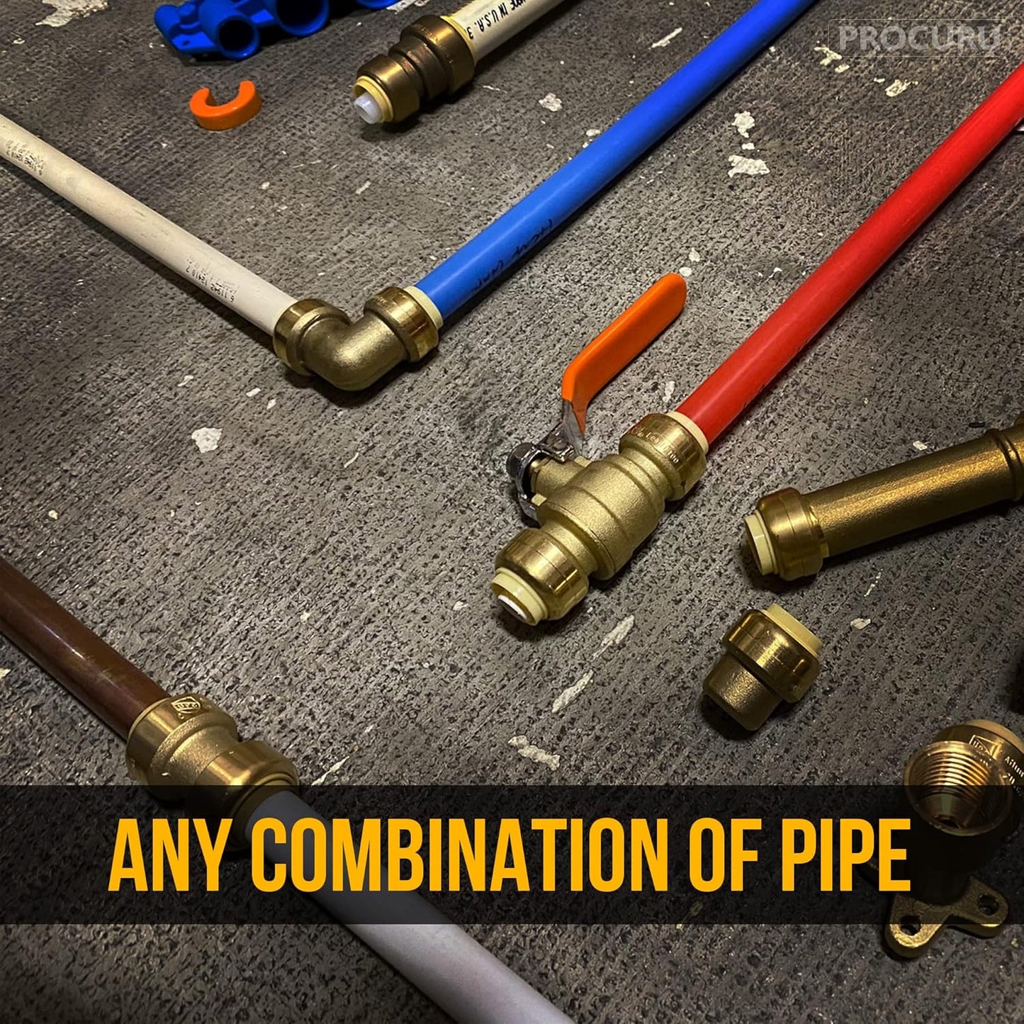 [40-Pack] PROCURU 1 Inch Pushfit 90 Degree Elbow, Push-to-Connect Brass Plumbing Fittings for Copper, PEX,CPVC, PE-RT Pipe, Certified Safe (8X2016-40P)