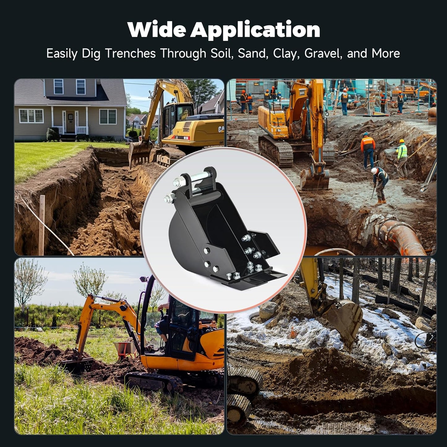 AHM 8" Mini Excavator Narrow Bucket Attachment, 200 mm Trench Bucket for Mini Excavators Diggers up to 2 Tons, Heavy Duty Digging with Metal Teeth