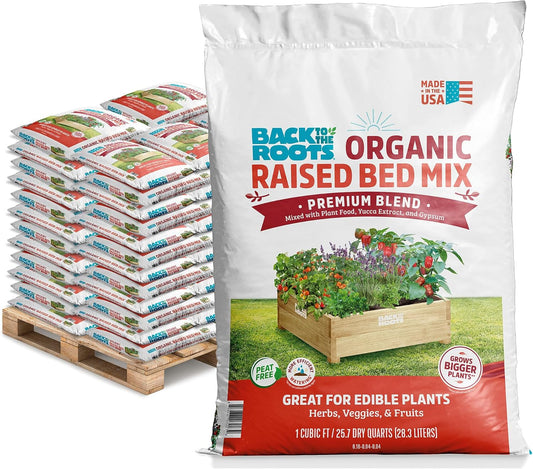 Back to the Roots 100% Organic Raised Bed Soil, Fills 8' x 4' Garden Bed, 60 cu ft, Made in USA, Peat-Free