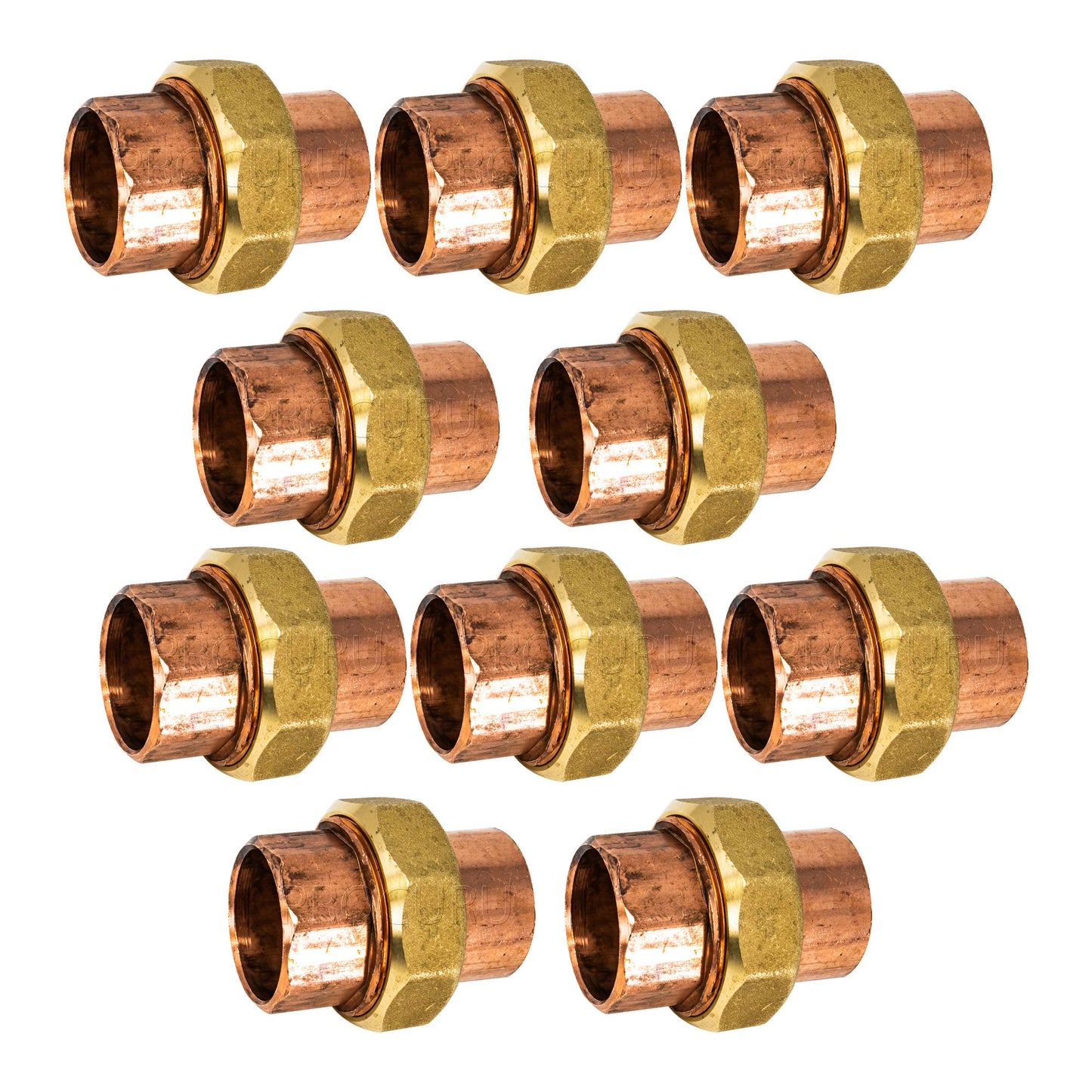PROCURU 10-Pack 2-Inch Copper Union CxC Sweat Connection, Made in USA, Certified Safe for Drinking Water (CWUN0200-10P)