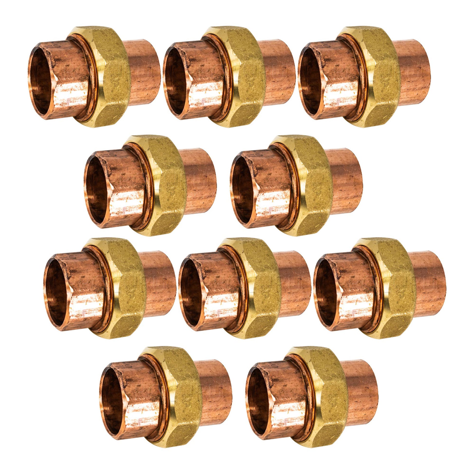PROCURU 10-Pack 2-Inch Copper Union CxC Sweat Connection, Made in USA, Certified Safe for Drinking Water (CWUN0200-10P)