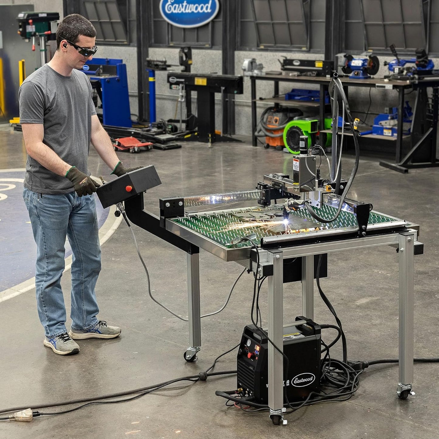 Eastwood Versa-Cut 2'X2' CNC Plasma Table With CNC Cut 40A Plasma Cutter Machine with Cutting Torch | All-in-One Professional Dual Voltage Metal Precision Cutting and Sheet Fabrication Equipment Set